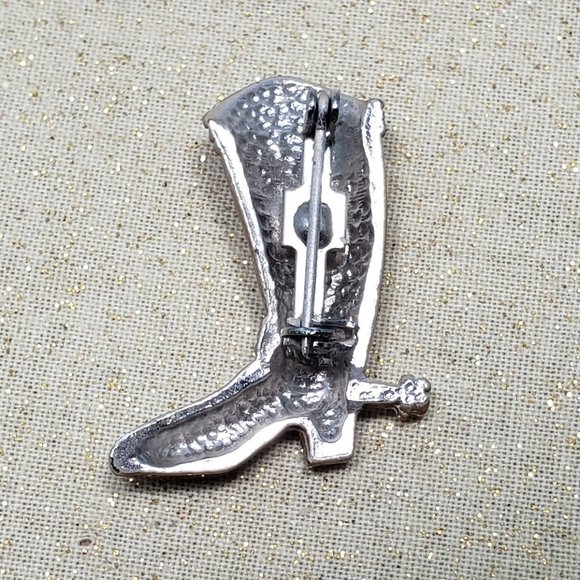 Vintage Enamel Coated Metal Boot Pin Brown Cowboy Spurs - Picture 5 of 5